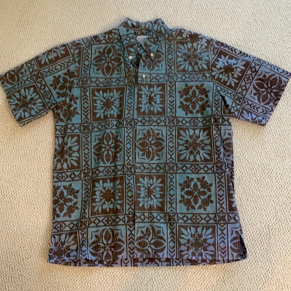 Reyn Spooner Blue and Brown Collared Shirt